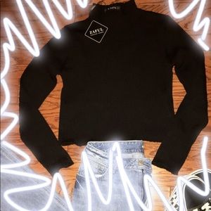 Black, high neck cropped sweater